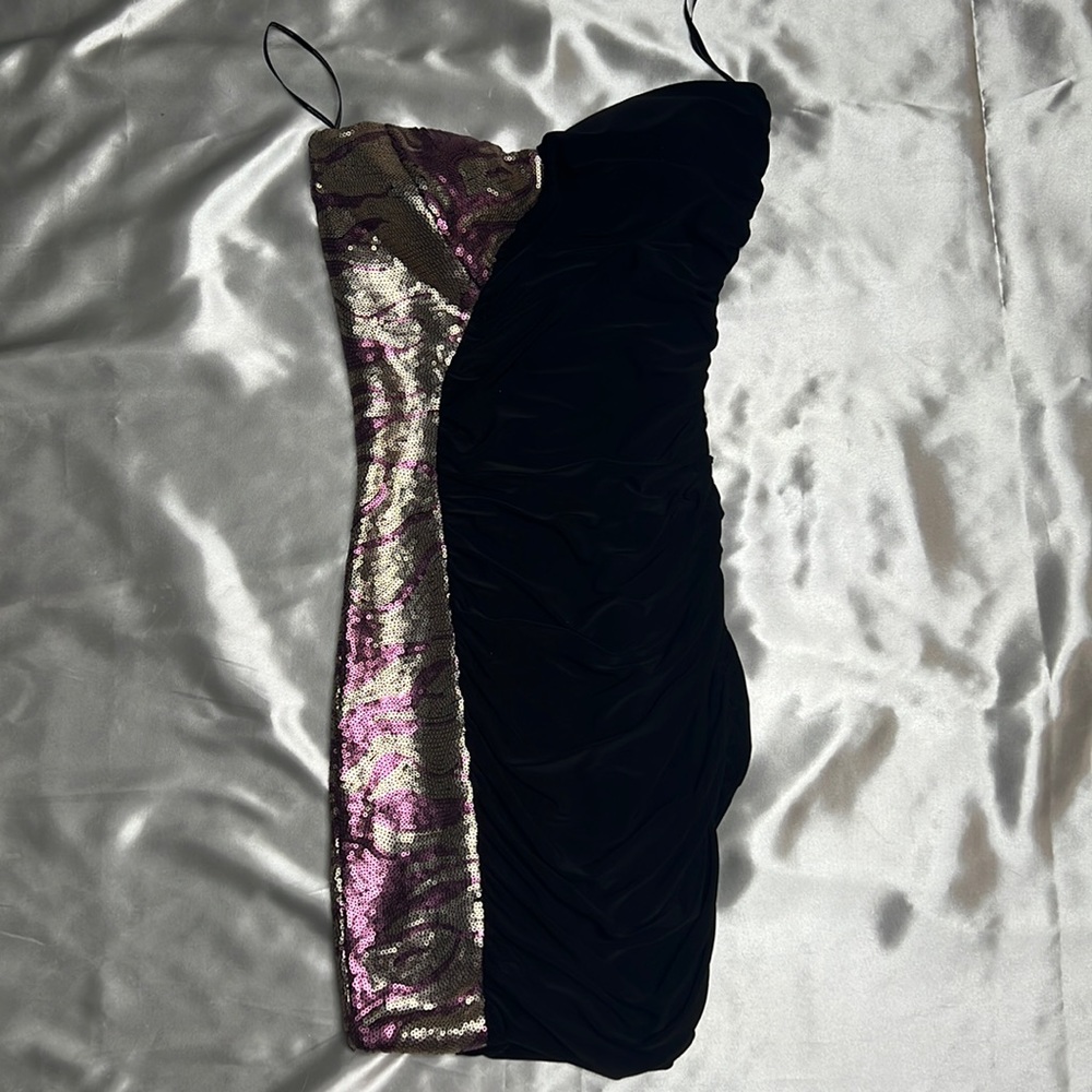 Symphony black with purple and silver sequin animal print dress